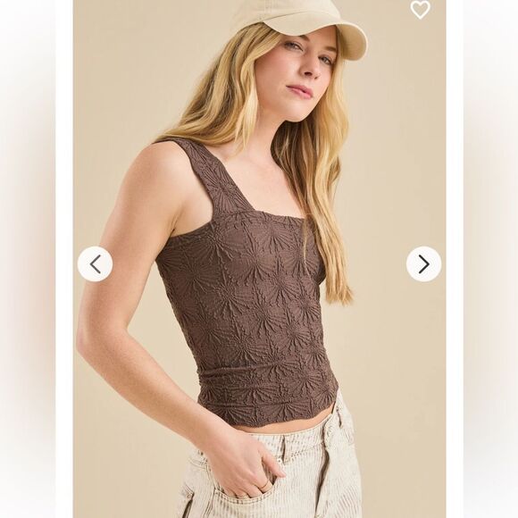 ALTAR’D STATE Blaire Chocolate Brown Seamless Floral Square Neck Wide Strap Cami - Picture 7 of 15